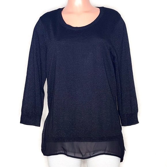 NY Collection Tops - NY Collection Black Metallic Sweater Tunic Top 3/4 Sleeve Lagenlook